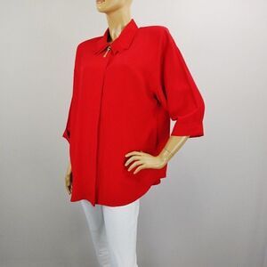 Pride and Joys Red Dress Blouse 1980s Vintage Top USA Made Career Blouse Sz 14